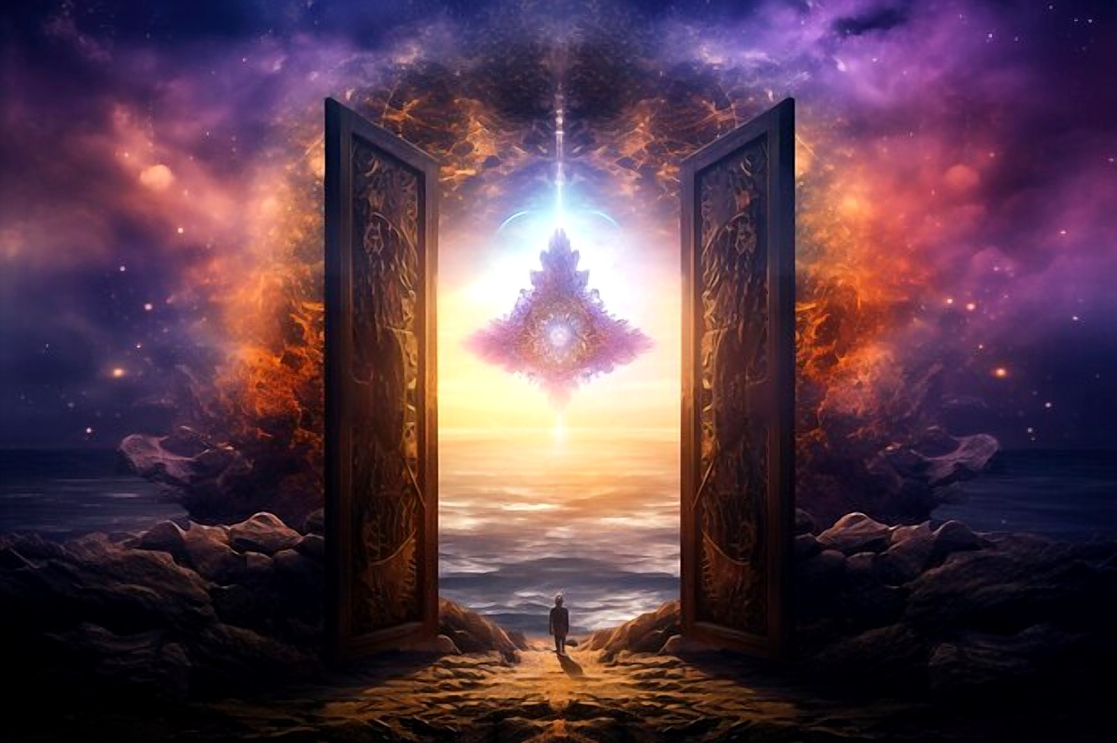 A radiant threshold, doors opening onto light